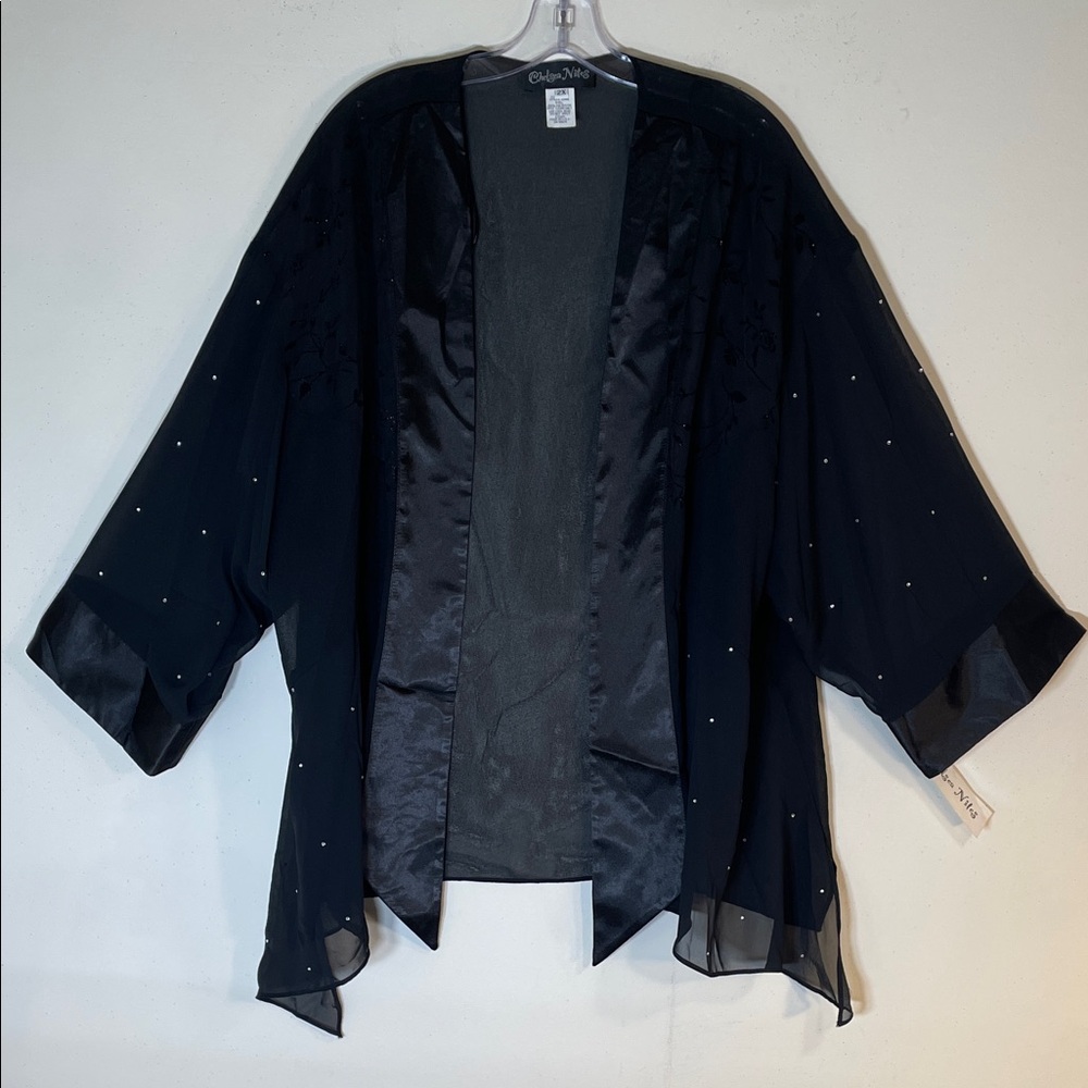 Chelsea Nites Open Front Jacket Floral Burnout Velvet & Glitter Studs. 2X. NWT.